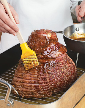 For the best flavor, brush the ham with the glaze before, during, and after roasting.
