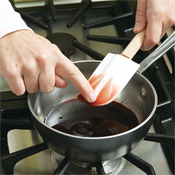Reduce 1 cup poaching liquid until syrupy&mdash;it&rsquo;s ready when it leaves a path on the spatula. 