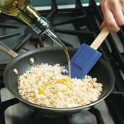 Toast crumbs with a little oil in a nonstick skillet. Saut&eacute; until crumbs are quite brown and crisp.