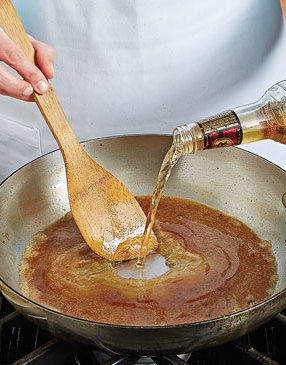 Deglazing the skillet with apple ale adds apple flavor and helps dissolve the flavorful bits in the pan.