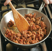 For sausage with crisper edges, only stir it occasionally when browning in the skillet.