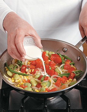 The cream adds a little bit of body to the sauce without overpowering the fresh vegetables.