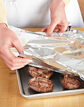 To keep the chops warm, tent them with foil while they rest and let their juices redistribute.