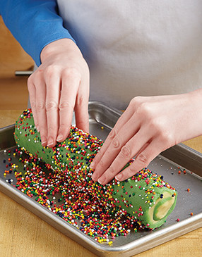For even coating, be sure to press sprinkles into the dough so they adhere, then chill before slicing.