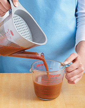 Use a gravy separator to remove the fat &mdash; it will rise to the top. Or use a spoon to skim it from the surface.