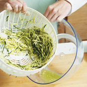 Zucchini is watery, so spin it and the onion together in a salad spinner to remove excess liquid.