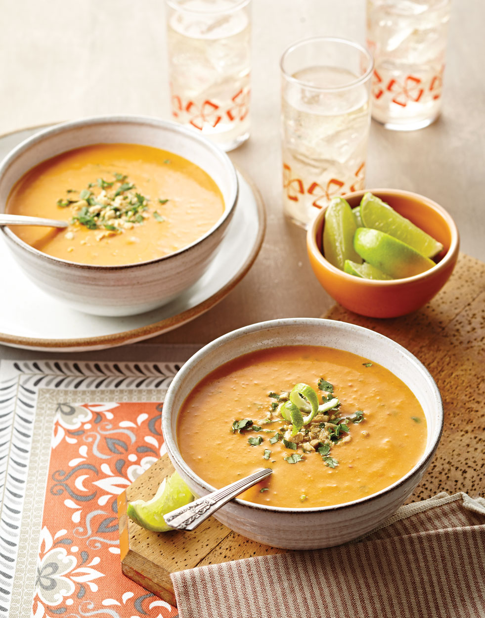 Curried Pumpkin Soup with Lime & Cashews