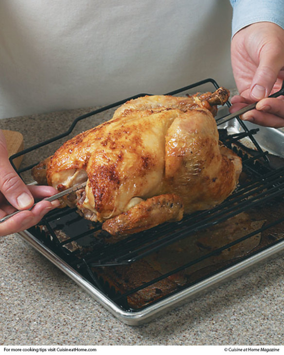 Tip to Transfer Roasted Chicken From Pan to Cutting Board or Serving Platter