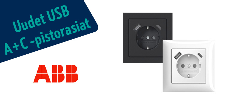 Banneri - ajankohtainen sähkötuote - ABB:n USB-pistorasiat 02-2024