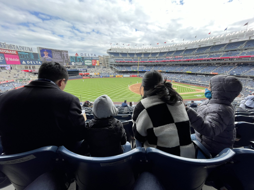Andrew, Evelyn, and the boys at Yankee Stadium 