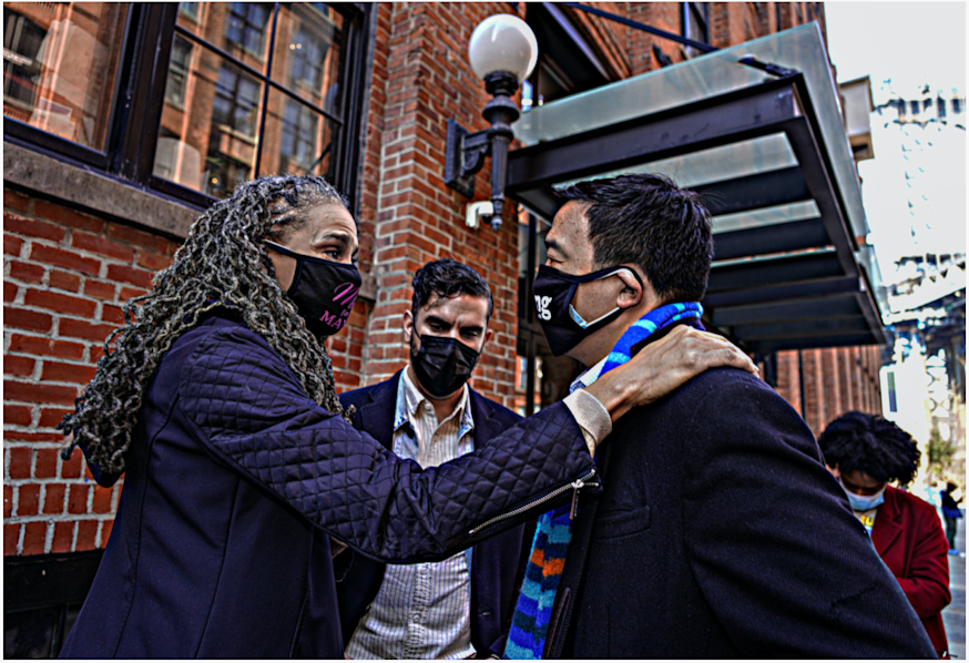 Rafael Espinal, Maya Wiley and Andrew from AMNY.