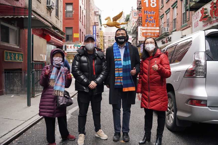 Andrew Yang with Council Member Margaret Chin and candidate for NYC Council District 1, Gigi Li in Manhattan Chinatown