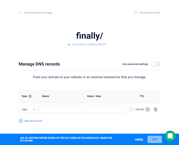 Domain management screenshot