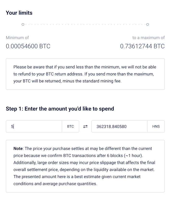 Picture of buying hns on Namebase