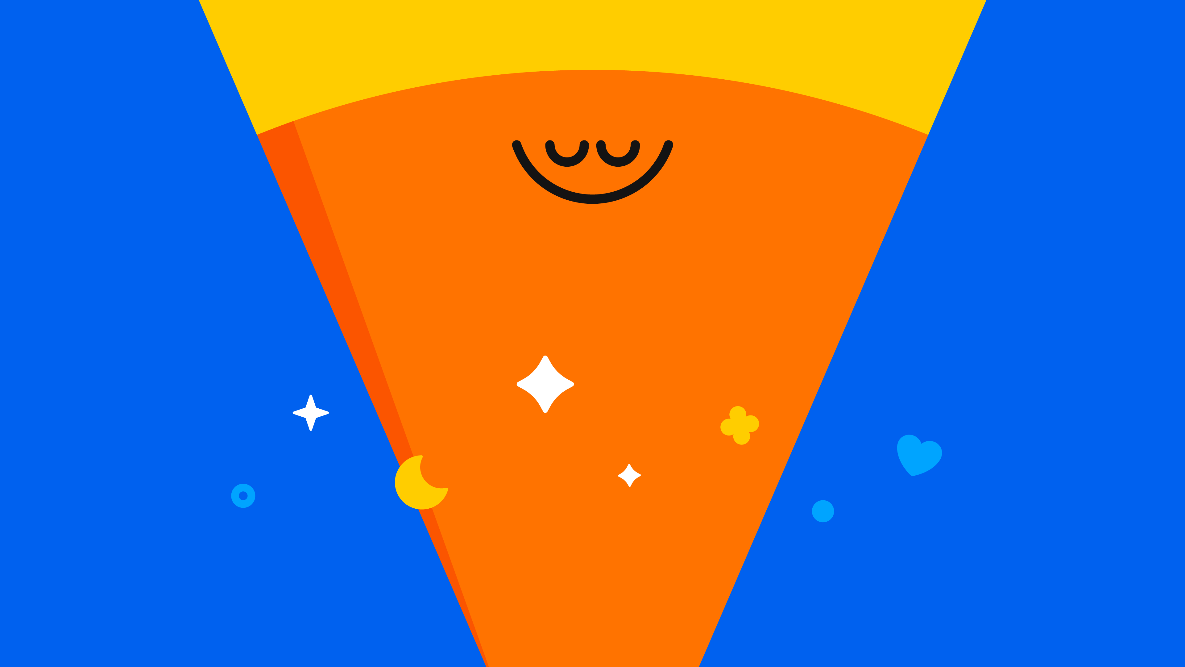 Smiling orange face emerging from blue background