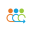 Three stylized human figures with outlines colored orange, blue and green, from left to right.