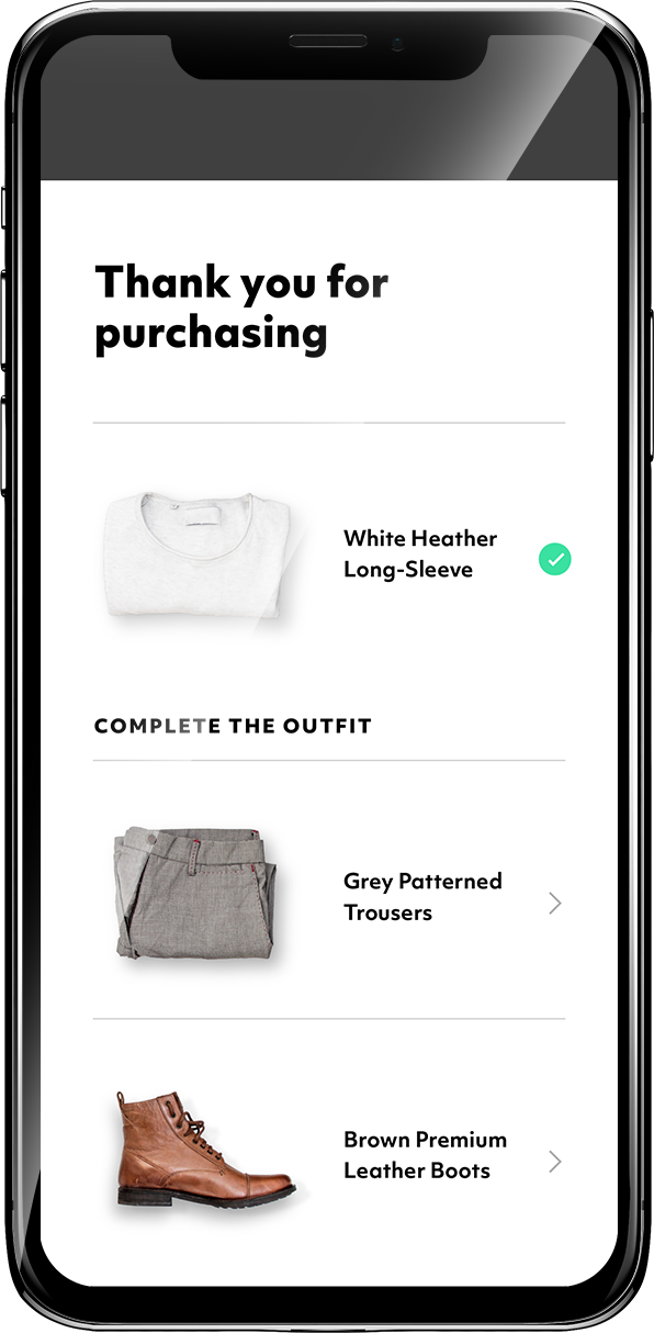 Phone showing purchase made and other suggested items