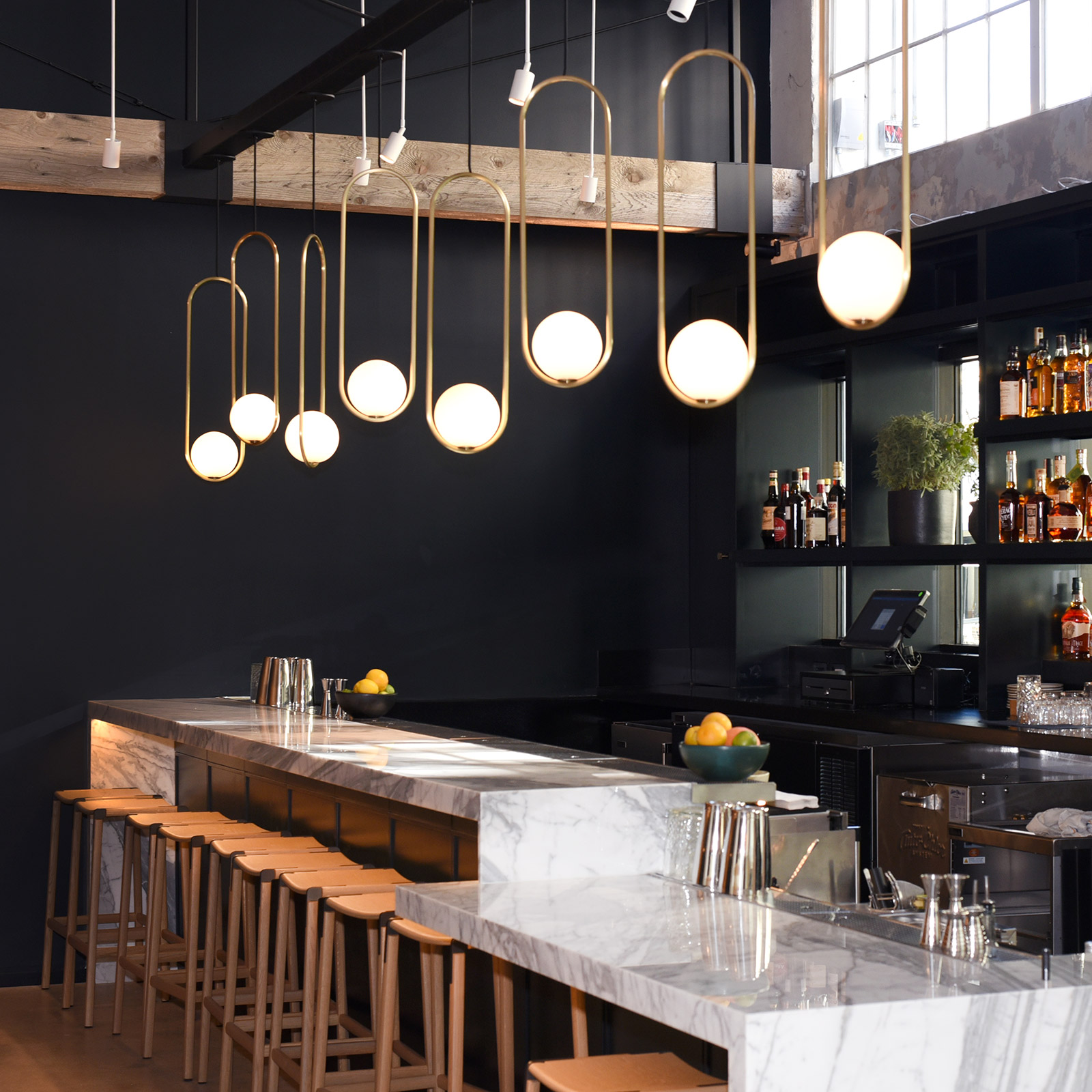 interior restaurant image of bar with modern lights at m georgina