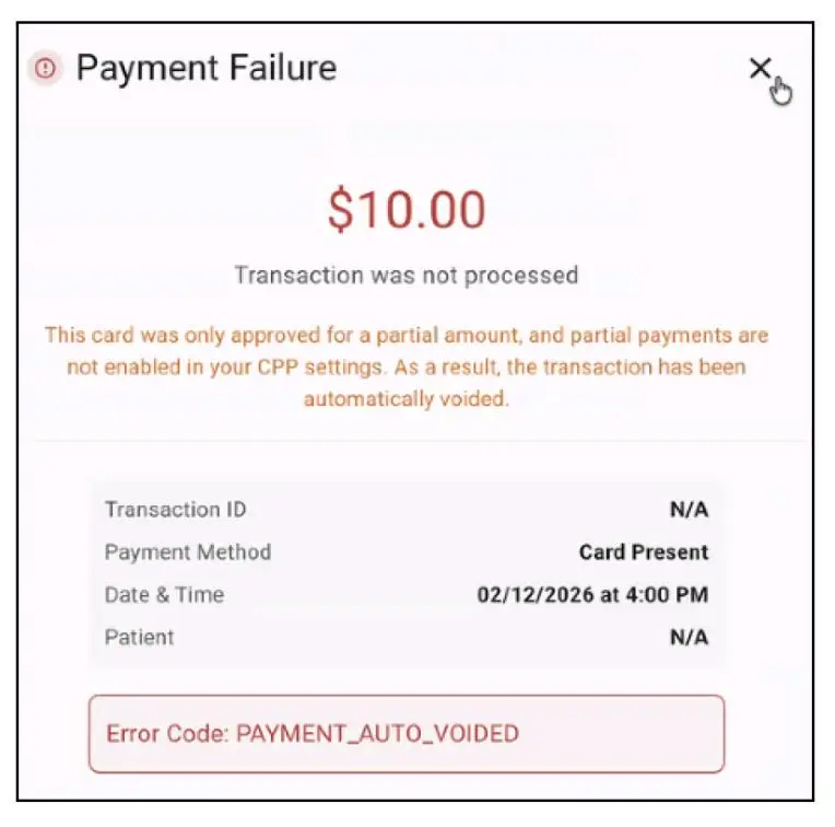 Payment failure page.