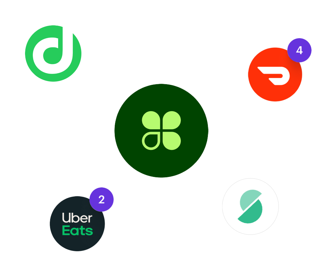 Food delivery service icons: Uber Eats, Google Restaurants, DoorDash, etc.