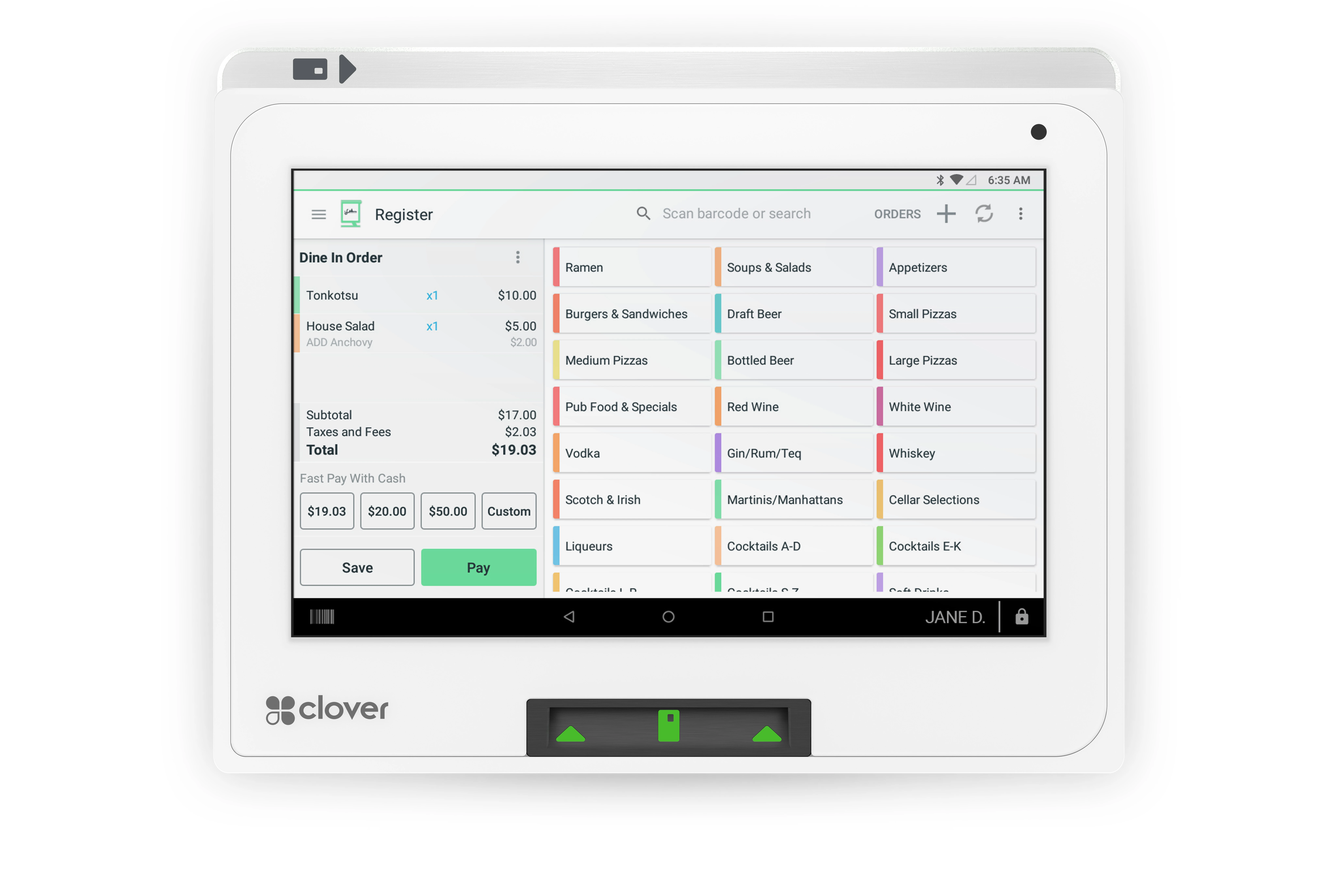 Clover Mini with restaurant dashboard presented on the screen
