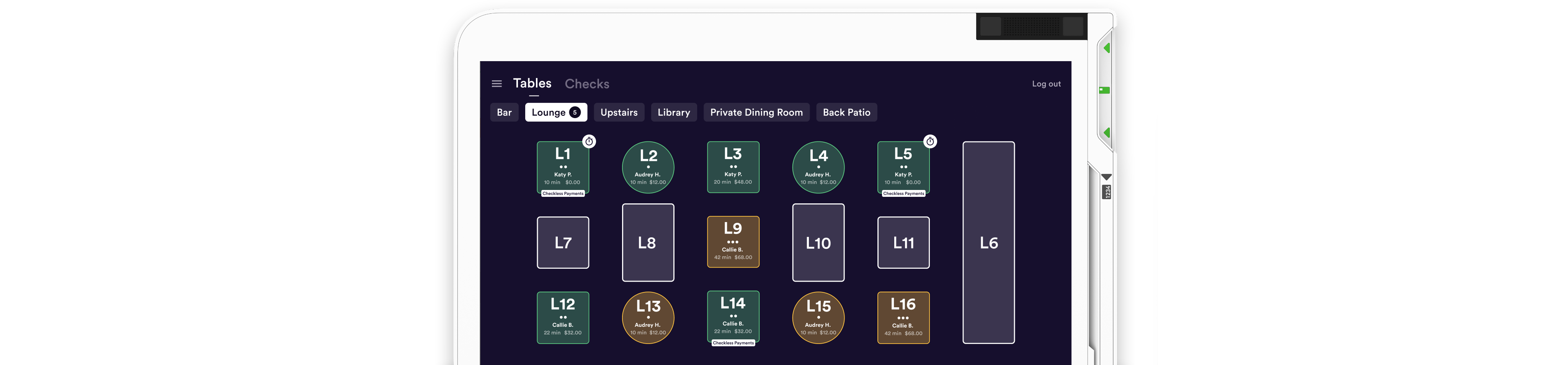 Clover Station Solo with restaurant seating chart with tables labeled "L1-L16"