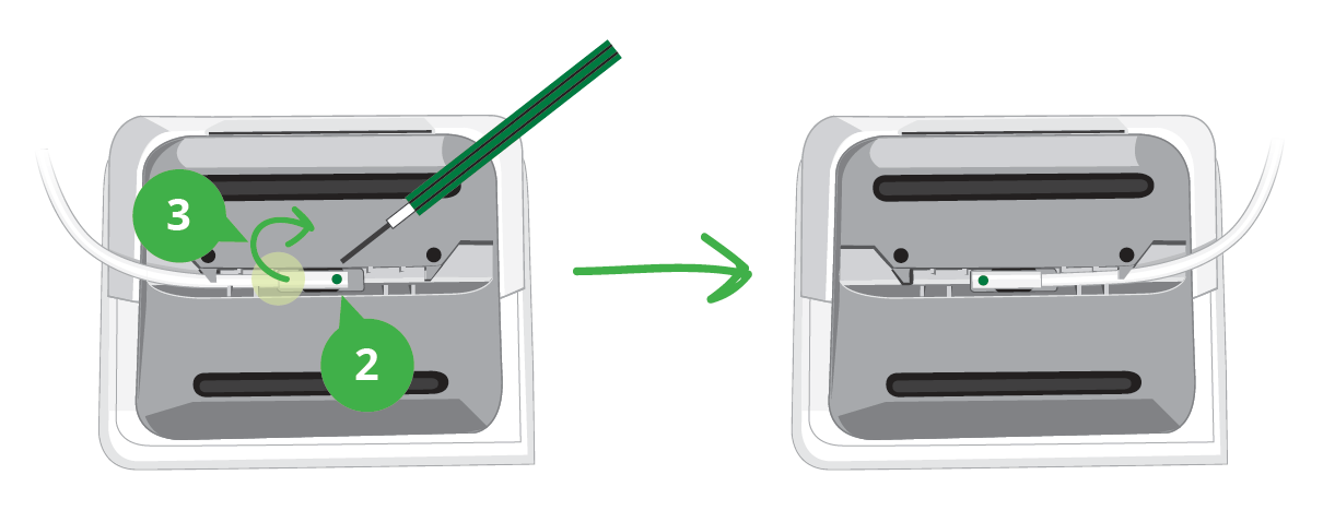 Image displaying a Mini device with hub cable and screwdriver.