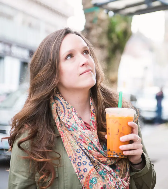 Customer drinking boba tea