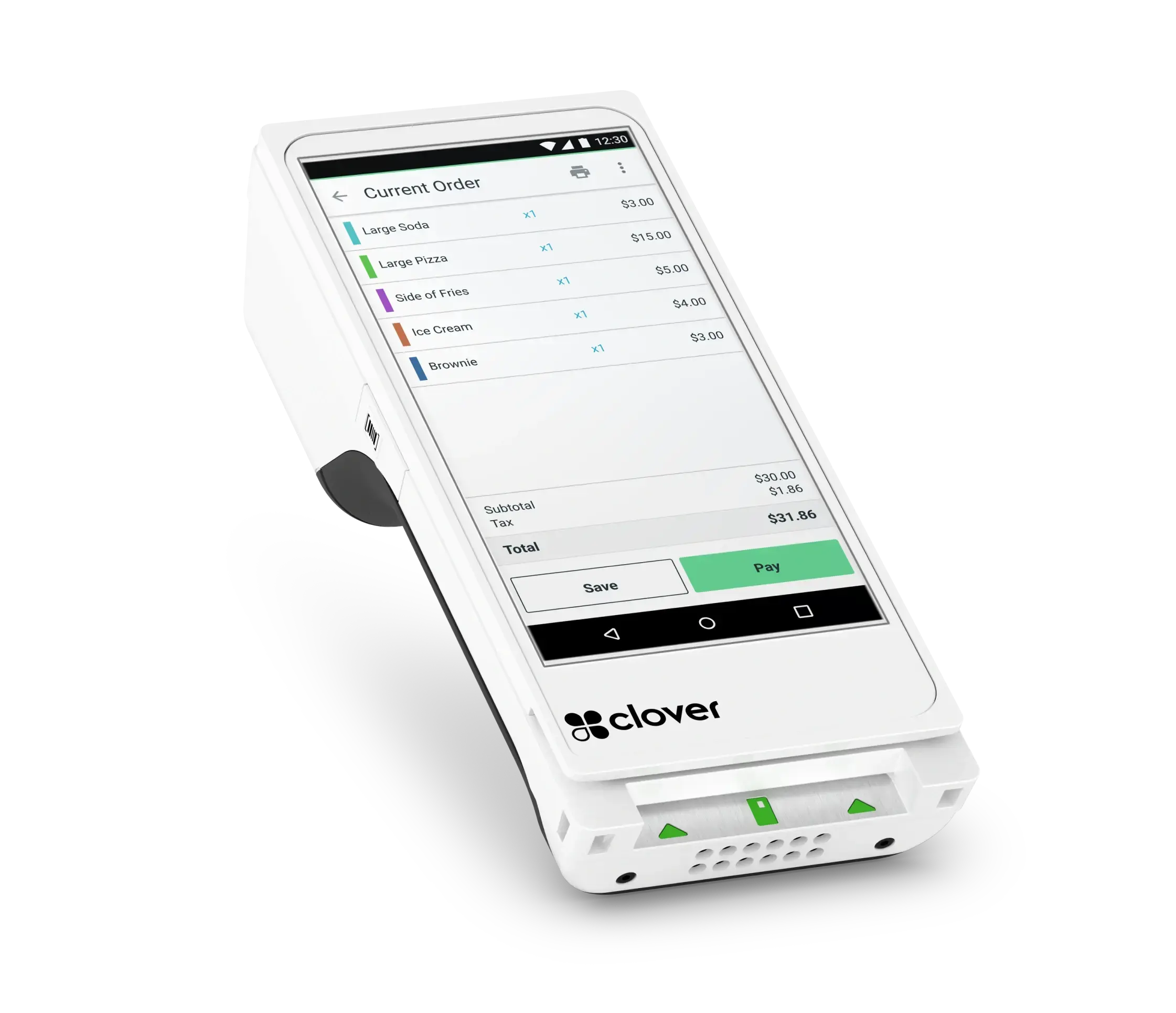 Clover Flex POS device displaying order details