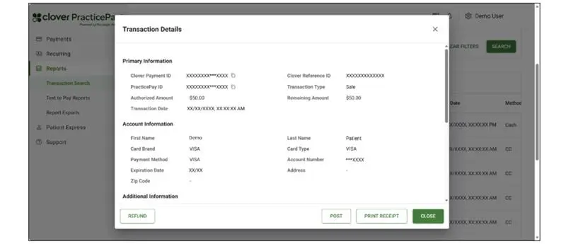 Transaction details page.