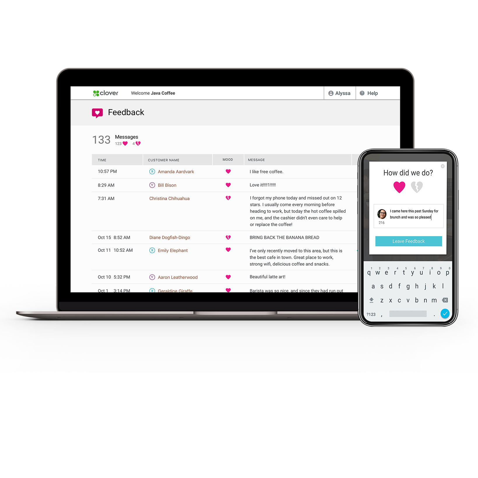 Laptop and mobile phone displaying feedback app