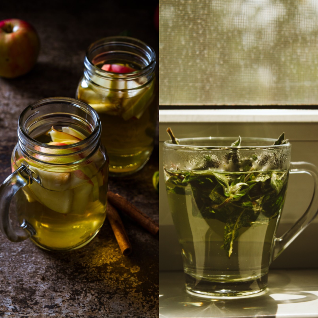 Apple vinegar and green tea hair rinse treatment