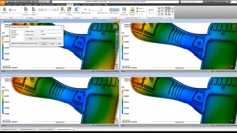 Screenshot from Moldflow showing how The Madison Group uses Moldflow to design more sustainable plastic parts.