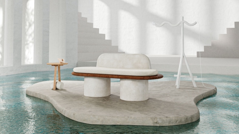 modern living room floating in water