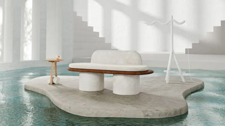 modern living room floating in water