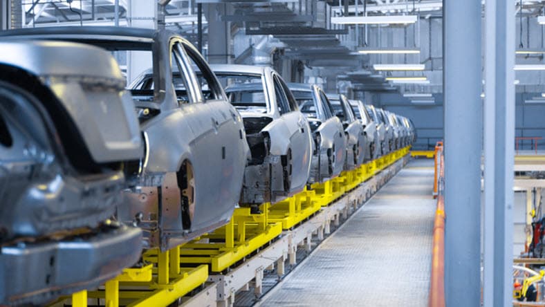 Movement of vehicles along the production line at the plant
