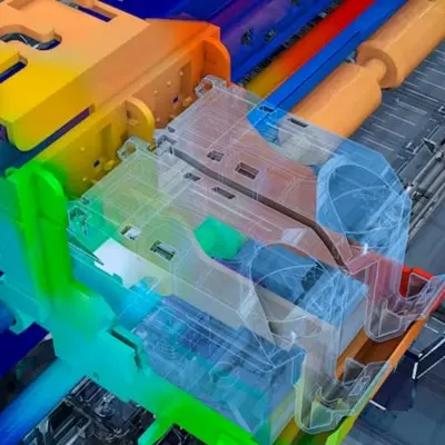A computer generated image simulating the placement of an object in a machine
