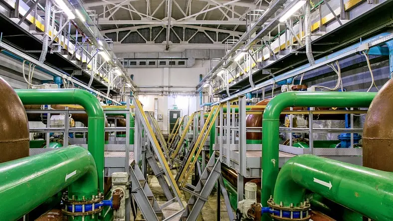 Interior view of a modern wastewater treatment plant