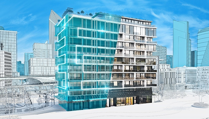 A digital twin building model takes shape onscreen