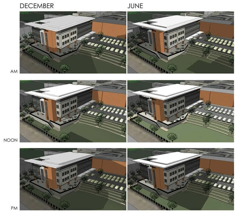A shading study of the Health Plan building in Wheeling, West Virginia.