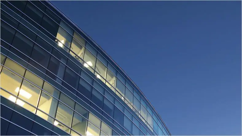 Close-up of building windows at nightfall