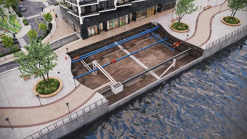 Rendering of below-grade water utilities