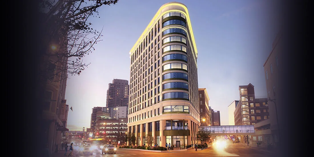 Exterior rendering of new residence hotel at 10 Ionia in Grand Rapids, MI