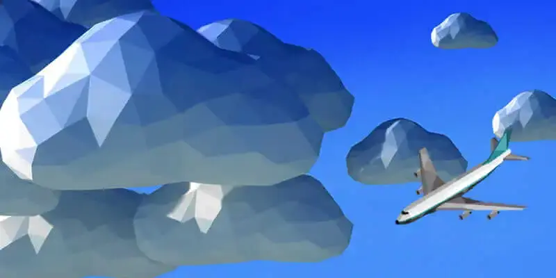 Illustration of plane flying through clouds