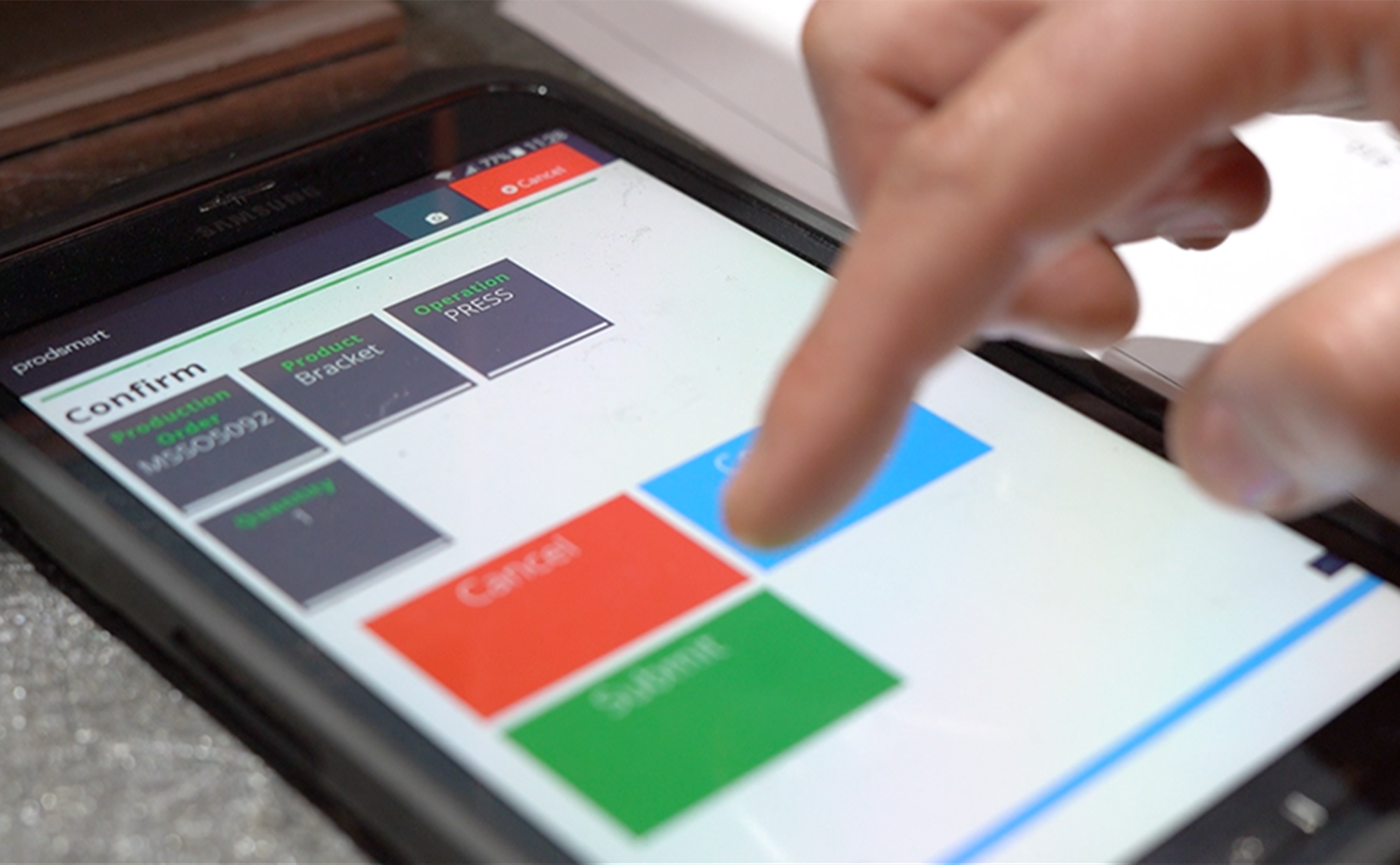 Tablet running the Prodsmart app