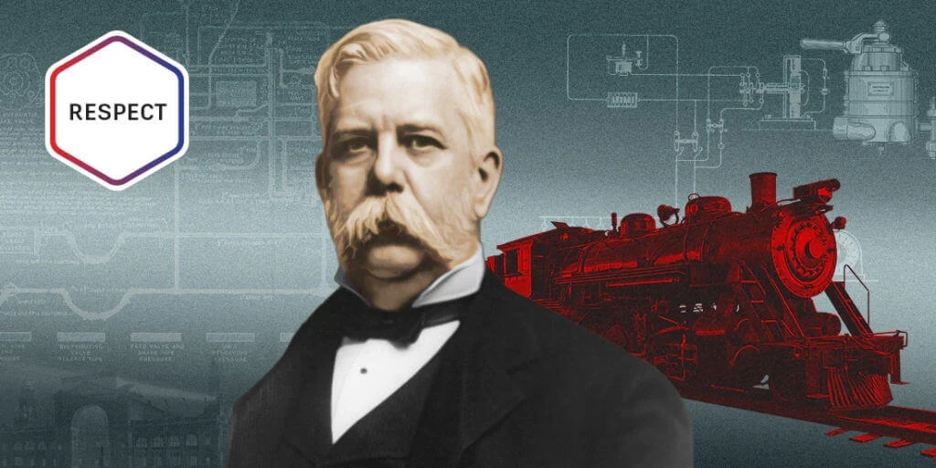 George Westinghouse image composite with red train in background