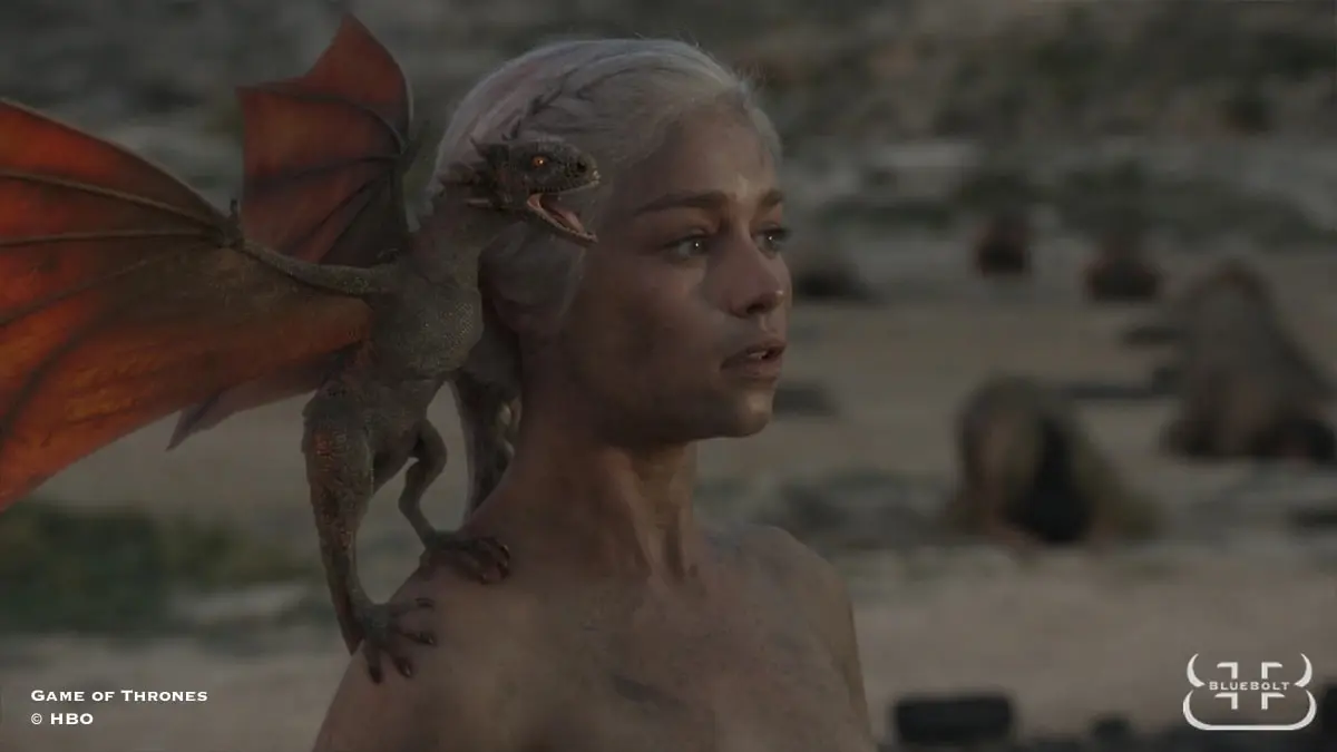 Personaje de Daenerys Targaryen con visualización de dragón