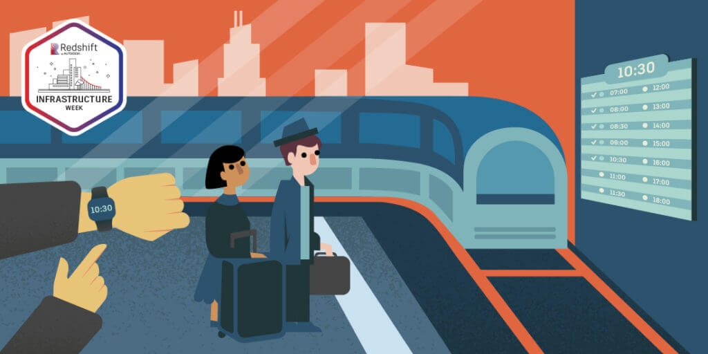 Illustration of people at train station aging infrastructure