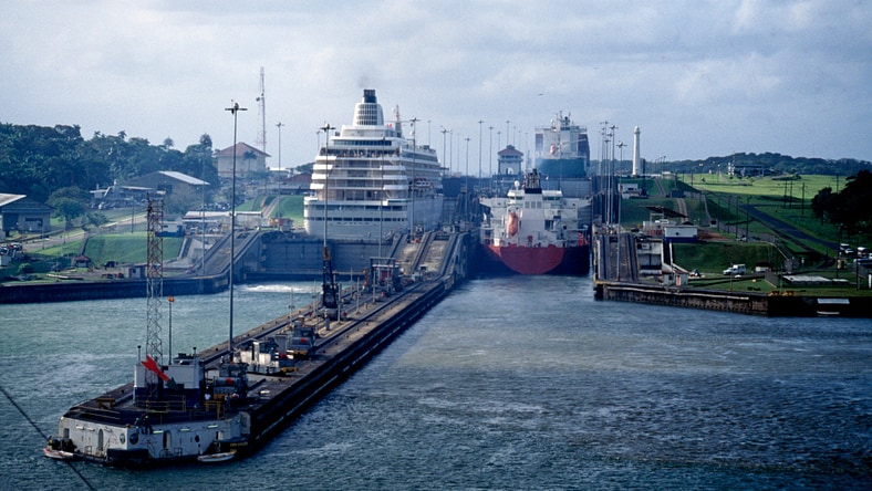Large cruise ship docked at Panama Canal port