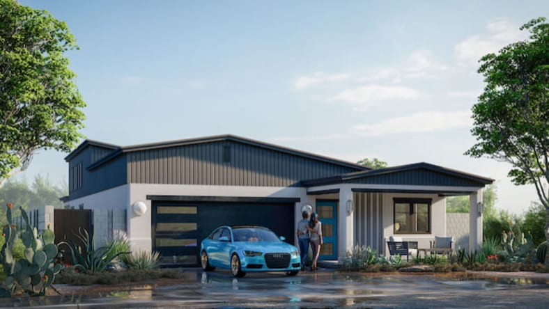 A rendering of a 3D-printed house prototype.